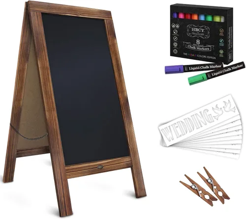 Miniatura 14 de Cartel en forma de "A" con pizarra de HBCY Creations: Letrero de madera maciza de 40x20 en forma de "A", pizarra rústica marrón de doble cara