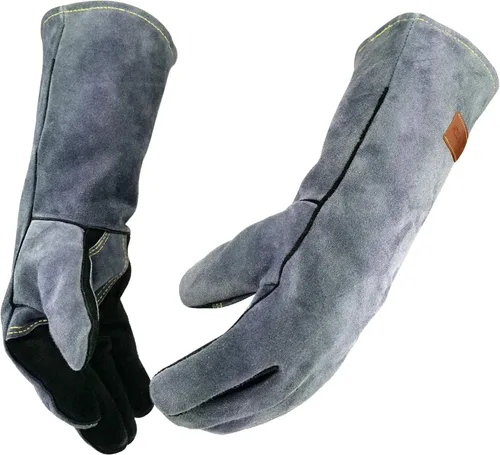 WZQH 16 pulgadas, 932 ℉, guantes de soldadura de forja de cuero, resistentes al calor/fuego, guantes para barbacoa, horno, parrilla, chimenea, tig,