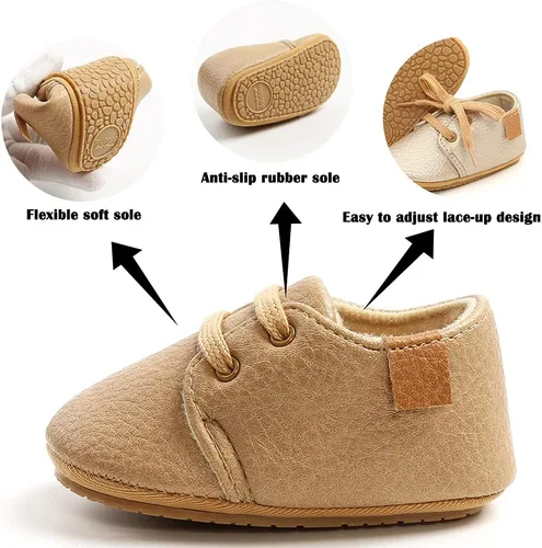 Miniatura 5 de COSANKIM Zapatos para bebés niños y niñas, zapatos de piel sintética con cordones para bebés, suela de goma antideslizante, mocasines para recién