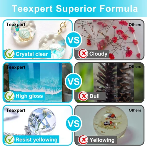Miniatura 3 de Teexpert Resina epoxi transparente como cristal: kit de resina epoxi de 2 galones, resina de fundición no tóxica, alto brillo para fundición, arte