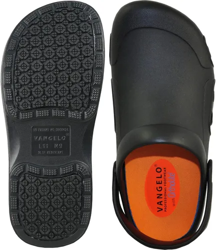 Miniatura 4 de VANGELO Zuecos profesionales antideslizantes para hombre, zapatos de trabajo para enfermera, zapatos de chef, zapatos de chef, color negro, blanco