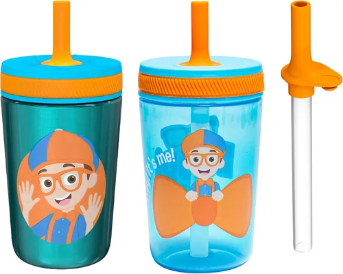 Miniatura 18 de Zak Designs Baby Shark Kelso - Juego de vasos con tapa de rosca a prueba de fugas con pajilla, paquete para niños, incluye vasos de plástico y acero