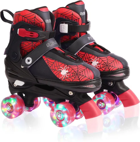 Miniatura 10 de Patines de ruedas Nattork para niños y niñas, patines cuádruples ajustables en 4 tallas para niños con ruedas iluminadas, genial regalo de rojo azul