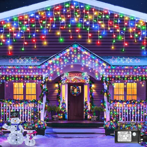 Luces de Navidad de Carámbanos para Exteriores, 33 pies 400 Luces LED de Carámbanos para Exteriores, Luces Centelleantes Enchufables para Interiores