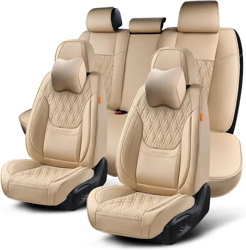 Miniatura 16 de Juego de fundas para asientos de automóvil delanteros, fundas de cuero transpirable para asientos delanteros de automóviles con reposacabezas, funda