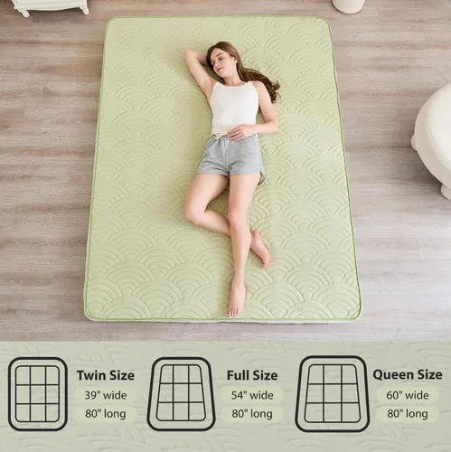Miniatura 4 de Zelladorra Colchón de suelo japonés, colchón tipo futón acolchado con fondo antideslizante, cama de piso plegable con bolsa de almacenamiento y Verde