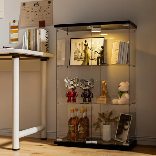 Miniatura 26 de FANYUSHOW Vitrina de cristal con doble puerta y cerradura, estilo de instalación rápida, gabinete Curio de 4 estantes de vidrio templado de 5mm