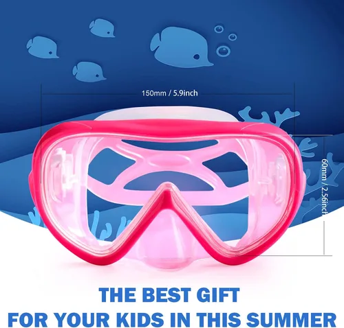 Miniatura 9 de Máscara de natación para niños, máscara de buceo de esnórquel de 180°, gafas de natación antivaho para niños con cubierta para la nariz, gafas