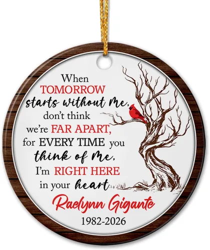 Miniatura 26 de Adorno de cerámica personalizado con texto en inglés "A Piece of My Heart is in Heaven" para Navidad 2026, adorno cardenal rojo conmemorativo