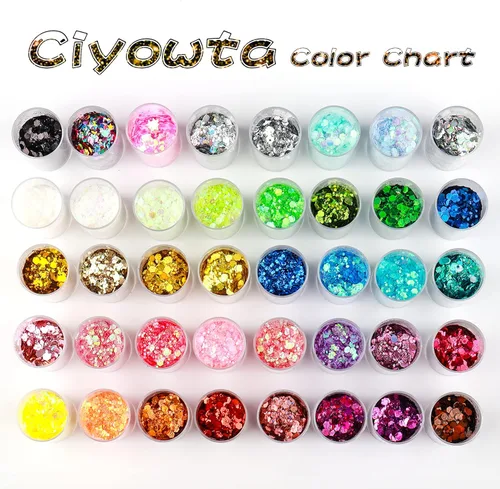 Miniatura 2 de Brillantina holográfica para manualidades, mezcla gruesa y fina, juego de 40 colores, cosmética para rostro, ojos, cabello, cuerpo, arte de uñas