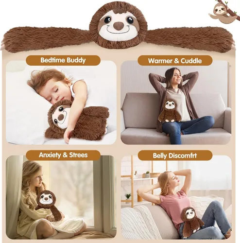 Miniatura 5 de SUZZIPAD Animal de peluche para microondas, peluche de perezoso calentado para la ansiedad, hora de acostarse, acurrucarse y acompañar, alivio