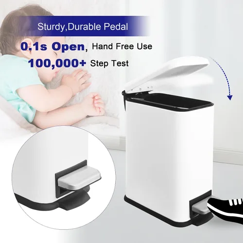Miniatura 5 de Cubo de basura pequeño para baño con tapa, cubo de basura de 1.3 galones con cubo interior extraíble, cubo de basura delgado con tapa de cierre