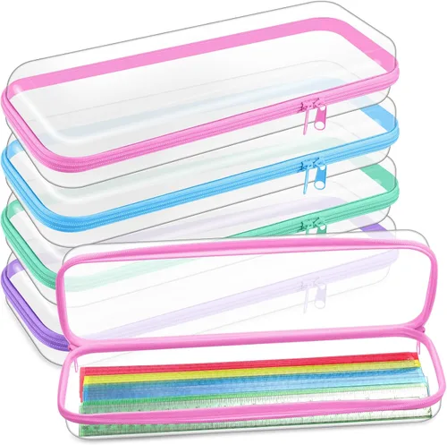 Miniatura 34 de Hoolerry 4 piezas de estuches rígidos transparentes con cremallera, bolsas de maquillaje, estuche de plástico para lápices, contenedores de caja