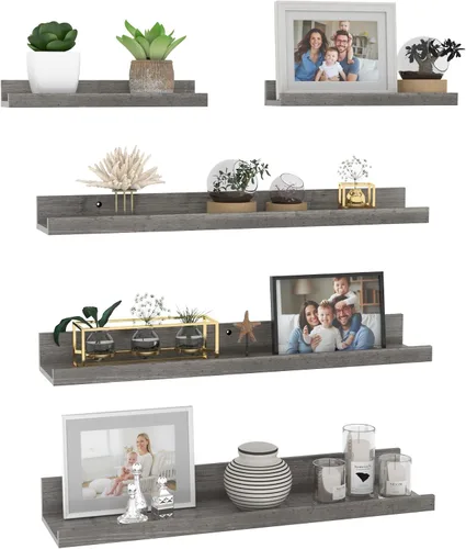 Miniatura 16 de Giftgarden Juego de 5 estantes flotantes de 24 pulgadas montados en la pared, estantes de pared de madera negra para baño, dormitorio, cocina, sala