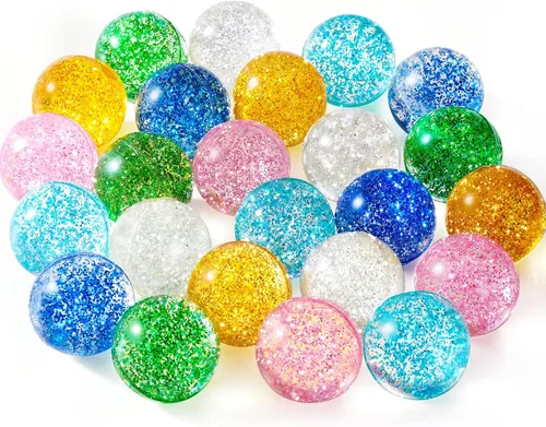 Ayfjovs 24 piezas de bolas hinchables con purpurina para niños, 32 mm, 6 colores, bolas de goma rebotantes a granel, relleno para bolsa de Pascua,
