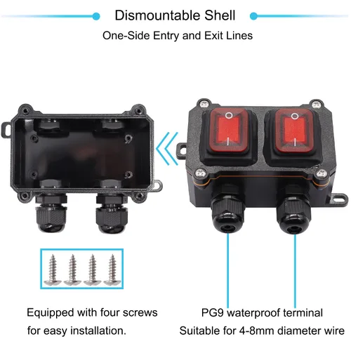 Miniatura 5 de Interruptor de cable en línea impermeable IP67 12V CC 20A 4pin 2 posiciones DPST interruptor de palanca de encendido y apagado al aire libre con 2