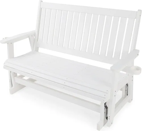 Miniatura 11 de HIPS Silla de columpio para patio con portavasos, resistente a todo tipo de clima, respaldo alto y asiento profundo contorneado, resistente para 900