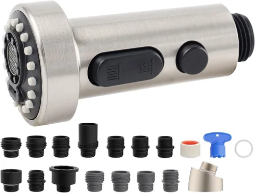 Cabezal rociador universal para grifo de cocina, boquilla de repuesto de rociador de fregadero de cocina de 3 funciones, 10 adaptadores compatibles