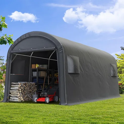 Miniatura 8 de ADVANCE OUTDOOR Cobertizo de Almacenamiento Refugio de 6 x 8 pies Techo de Pico Redondo de Acero Metálico Garaje Cochera Portátil para Motocicleta