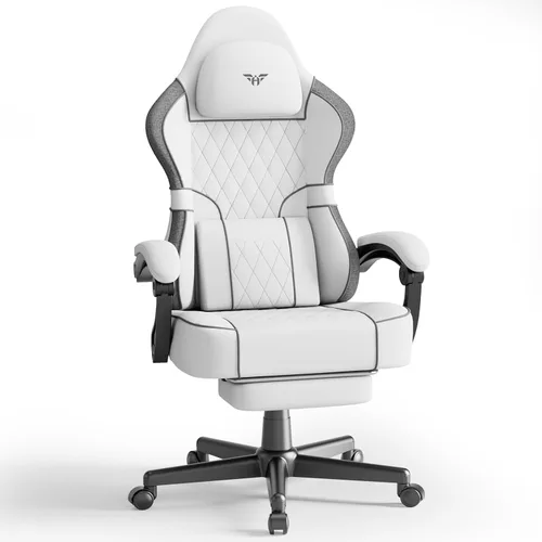 Miniatura 13 de Ferghana Silla ergonómica de cuero para juegos con reposapiés y reposabrazos de acoplamiento, silla de juegos de computadora de respaldo alto