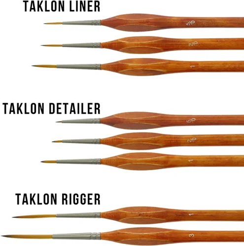 Miniatura 4 de U.S. Art Supply Juego de 8 pinceles Taklon con detalles y delineadores con mango de agarre cómodo de madera, arte, detalles, acrílico, óleo, acuarela
