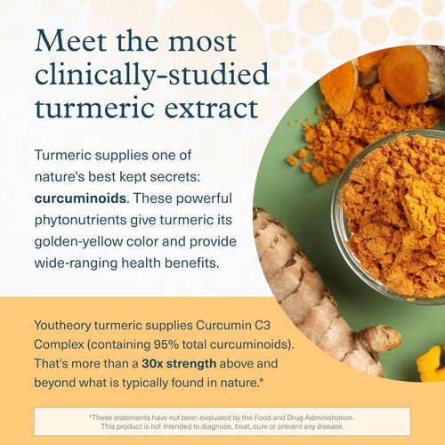 Miniatura 4 de Youtheory Cúrcuma Extra Strength - 1,000 mg - Apoya la salud muscular y articular* - Contiene biopotenciadores, curcuminoides y extractos de hierbas