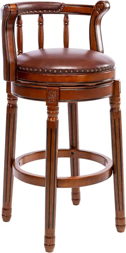 Miniatura 16 de RAINMOOD Juego de 2 taburetes de bar, taburete tapizado de cuero de grano completo, silla de bar negra con respaldo, patas de madera maciza