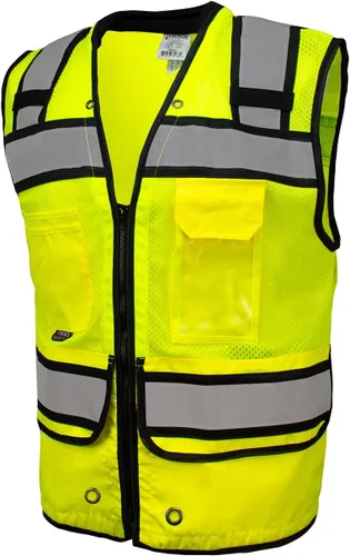 Miniatura 7 de SU350G Surveyors Clase 2 - Chaleco de seguridad con bolsillos para tablet y acolchado para el cuello, cumple con la norma ANSI/ISEA 107-2015, Verde