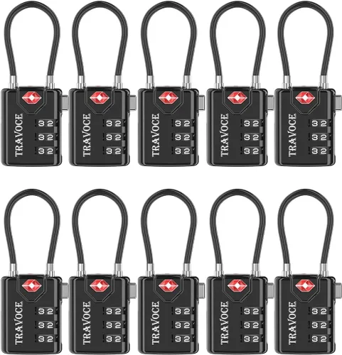 Miniatura 20 de Search Alert - Cerraduras de cable de equipaje de combinación de viaje aprobadas por la TSA para maleta, casillero de gimnasio, caja