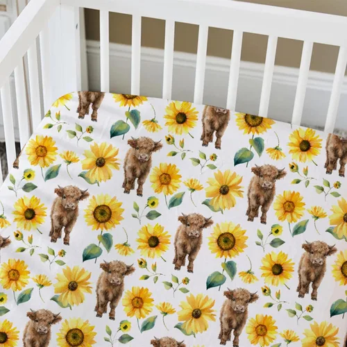 Miniatura 6 de HawSkgFub Highland Cow - Sábana bajera estándar para cuna para bebé, funda de colchón de flor de yak de animales de granja occidental, suave