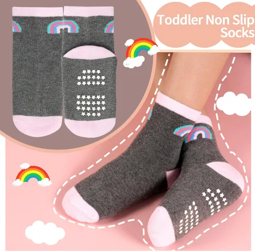 Miniatura 2 de Calcetines antideslizantes para niños pequeños, 15 pares, calcetines de agarre para niñas y niños de 0 a 7 años, calcetines suaves de dibujos