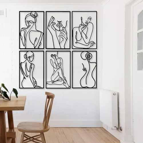 Miniatura 4 de Cindeer Arte abstracto moderno para pared, 6 piezas de escultura colgante de metal, arte de línea femenina para dormitorio, decoración de sala