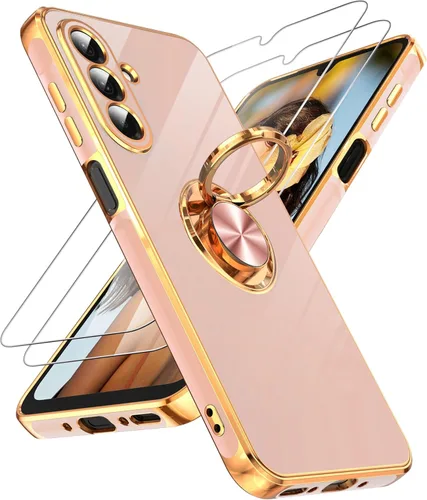 Miniatura 111 de LeYi Funda para Samsung Galaxy S22 Ultra con soporte de anillo giratorio de 360°, soporte magnético, chapado en oro rosa, borde protector para Negro