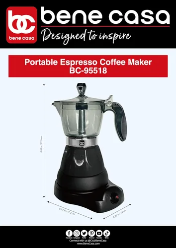 Miniatura 9 de Bene Casa Cafetera Eléctrica Portátil de Espresso Negra, 1-3 Tazas/Shots (1, NEGRO)