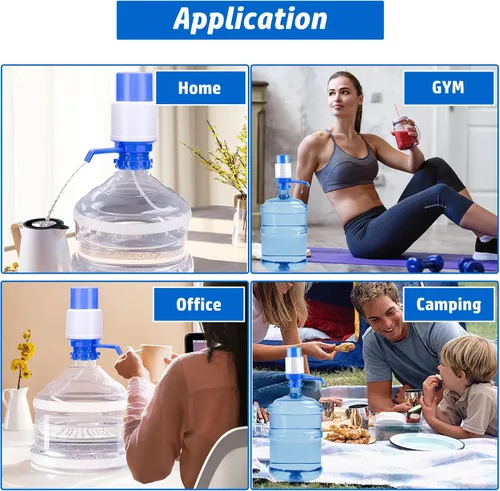 Miniatura 7 de Bomba de agua manual portátil azul para botella de 5 galones, dispensador de jarra de agua, bomba de agua potable con un tubo extra corto y tapa