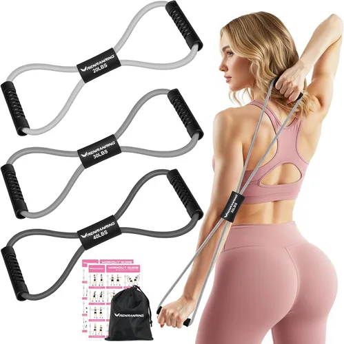 Miniatura 8 de RENRANRING Bandas de Resistencia de Fitness en Forma de 8 con Asas - Juego de 3 Bandas de Tubo de Ejercicio para Estiramiento de Brazos y Hombros