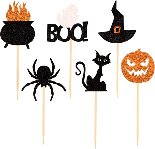 Miniatura 3 de Ercadio Paquete de 36 adornos para cupcakes de Halloween, sombrero de bruja, araña, calabaza, fantasma, gato, cupcakes, baby shower, cumpleaños