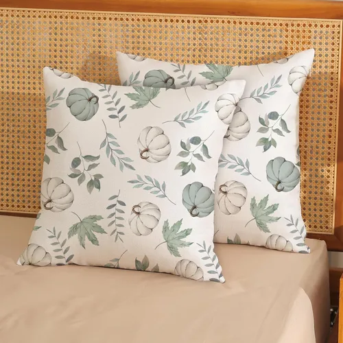 Miniatura 3 de Juego de 2 fundas de almohada de otoño de 16 x 16 pulgadas, diseño de calabaza y hoja de arce, fundas de almohada decorativas de lino para otoño
