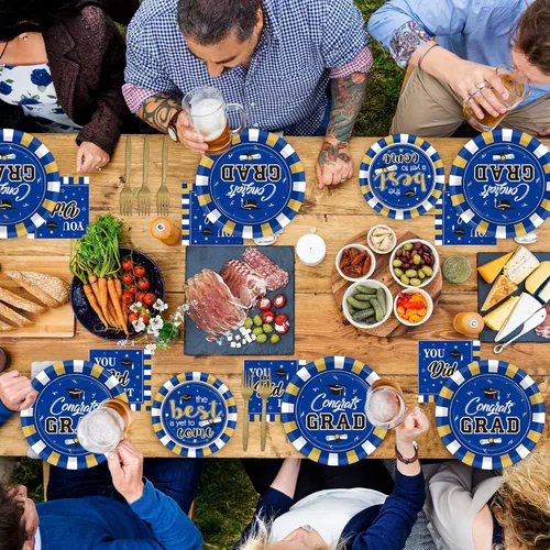 Miniatura 5 de Juego de 24 platos para fiesta de graduación y servilletas, suministros de felicitaciones para la clase de 2026, vajilla desechable, regalos