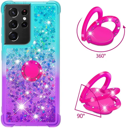 Miniatura 2 de Funda para Samsung Galaxy S21 Ultra 5G, Gradient Quicksand Series Glitter Bling Flowing Liquid Floating TPU Bumper Cushion Reforzado Corners Women