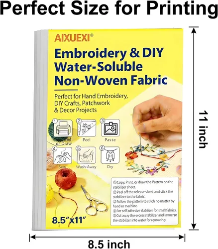 Miniatura 2 de AIXUEXI - Papel de bordado soluble en agua para pegar y puntar, 8.5 x 11, paquete de 4 unidades WATER SOLUBLE STABILIZER: Self-adhesive stick