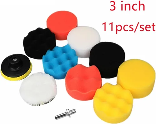 Miniatura 2 de 3 pulgadas 11 unids/set auto autoadhesivo pulir esponja cera rueda de lana disco de pulido almohadilla para pulidor automotriz taladro adaptador