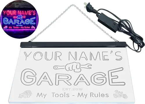 Miniatura 8 de ADVPRO Personalizado: Tu Nombre Año Establecido Tema Garaje Cueva de Hombres Decoración Doble Color LED Neón Azul & Rojo 12" x 8.5" st6s32-pp1-tm-br