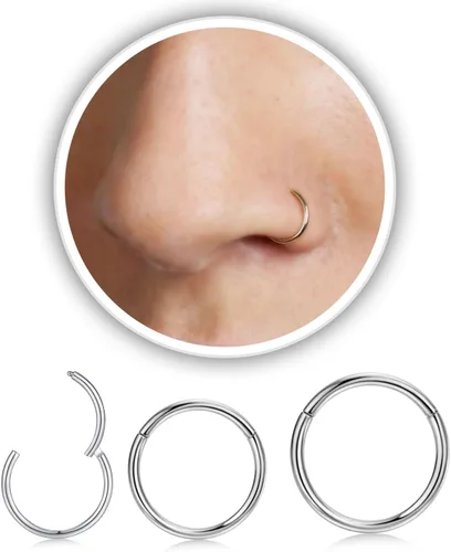 Miniatura 14 de Nose Rings Hoop and Nose Studs Sets for Women Men,Hypoallergenic 316L Surgical Stainless Steel Hinged Clicker Segment Nose Rings Hoop Helix