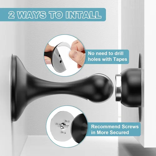 Miniatura 4 de Paquete de 2 topes magnéticos para puerta, topes de puerta de acero inoxidable para montaje en pared y piso, soporte de puerta mantiene la puerta