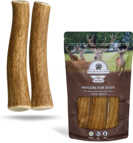 Miniatura 11 de Whitetail Naturals - Paquete de 3 masticables medianos para perros con cuernos de ciervo - Cuernos para perros medianos - Huesos de perro