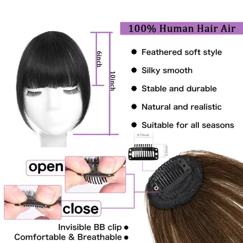 Miniatura 2 de Flequillo con clip de cabello humano real, flequillo rubio francés, extensiones de cabello para mujer, flequillo plano y ordenado, extensión