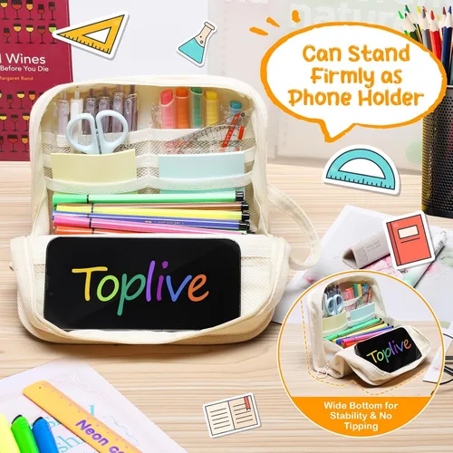 Miniatura 3 de Toplive Estuche para lápices de alta capacidad, bolsa grande para lápices, bolsa para bolígrafos minimalismo, papelería de oficina para la escuela