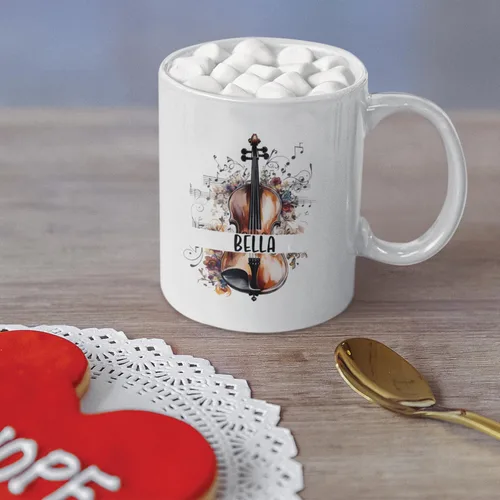 Miniatura 2 de Taza personalizada para músico 2023, taza de violín personalizada con nombre, violín y notas musicales, taza de cerámica de 11 oz y 15 onzas, taza