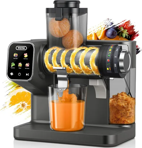 WETIE Exprimidor de prensa en frío, máquinas de licuación lenta con pantalla táctil, presión de jugo ajustable, 99% de rendimiento de jugo,
